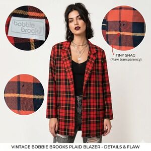 Vintage Bobbie Brooks Plaid Blazer Jacket Red Black Yellow L 90s Grunge Light